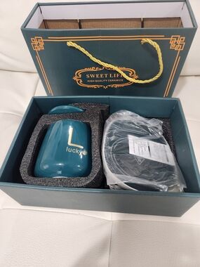 Teal Ceramic Mug Gift Set with Gold Accent